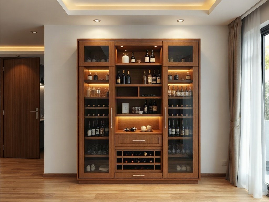 Ngôi nhà hiện đại Việt Nam với tủ rượu gỗ đẹp