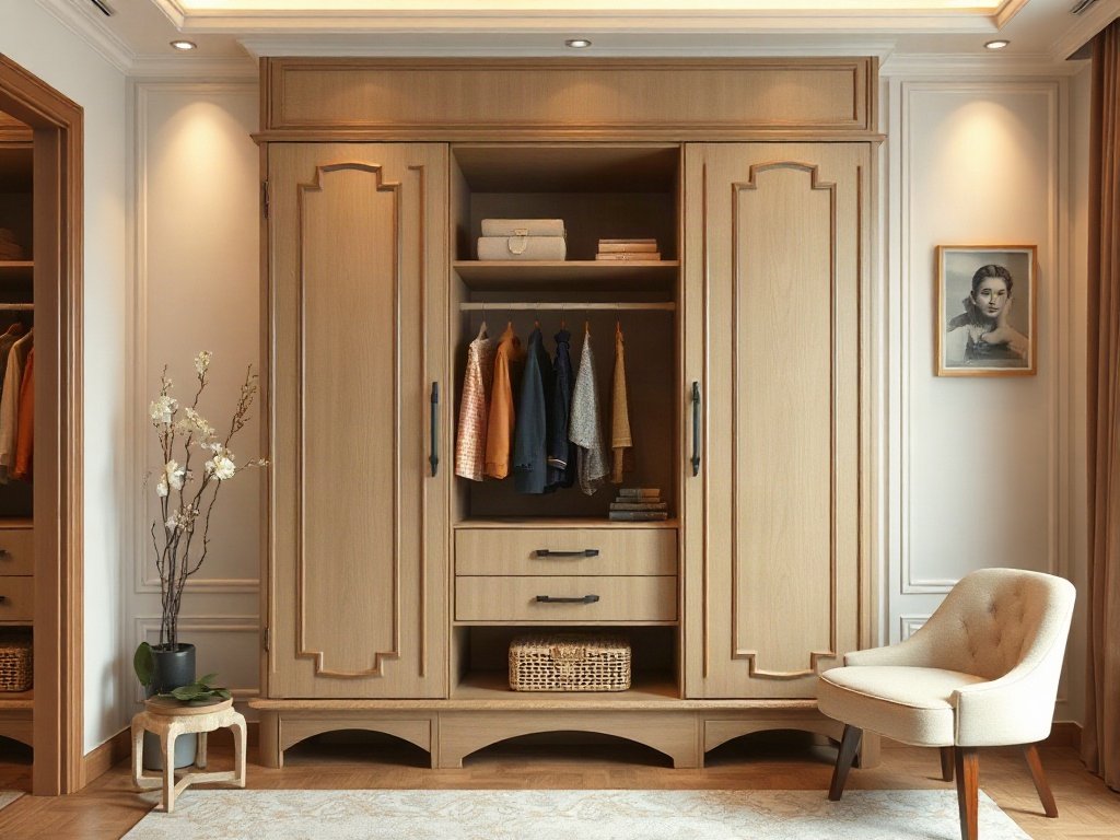 Tủ áo nhỏ gọn thanh lịch với nội thất Việt