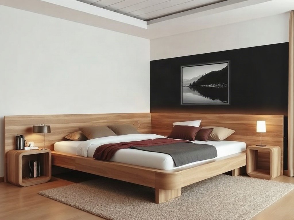 Giường ngủ gỗ hiện đại trong phòng ngủ phong cách tối giản