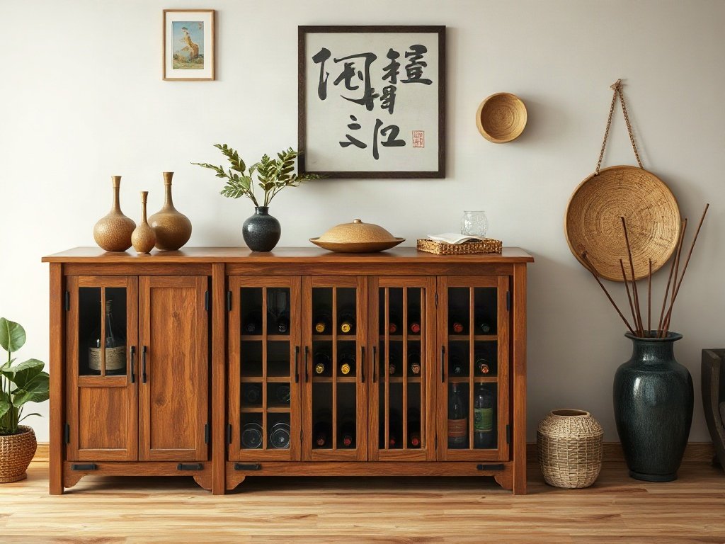 Tủ rượu gỗ với các chi tiết trang trí trong nhà Việt Nam