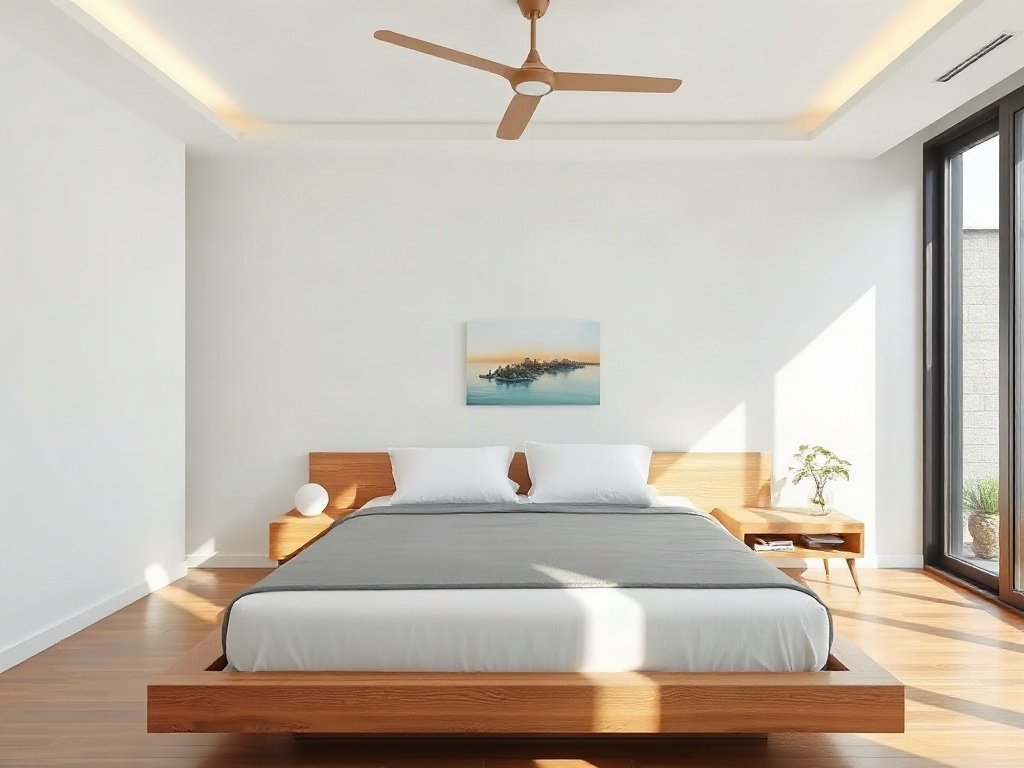 Phòng ngủ tối giản Việt Nam với giường gỗ đẹp mắt