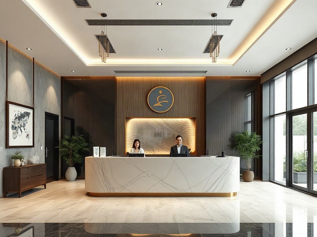 Quầy lễ tân thanh lịch trong nội thất Việt Nam