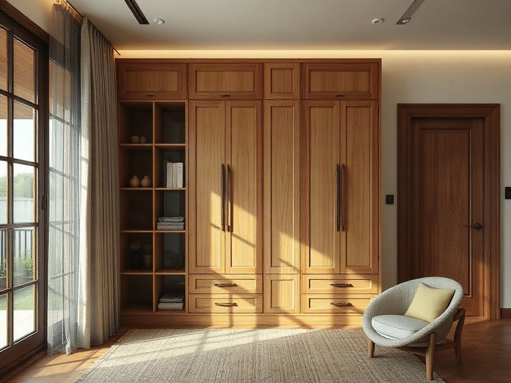 Tủ áo gỗ tự nhiên trong không gian nội thất