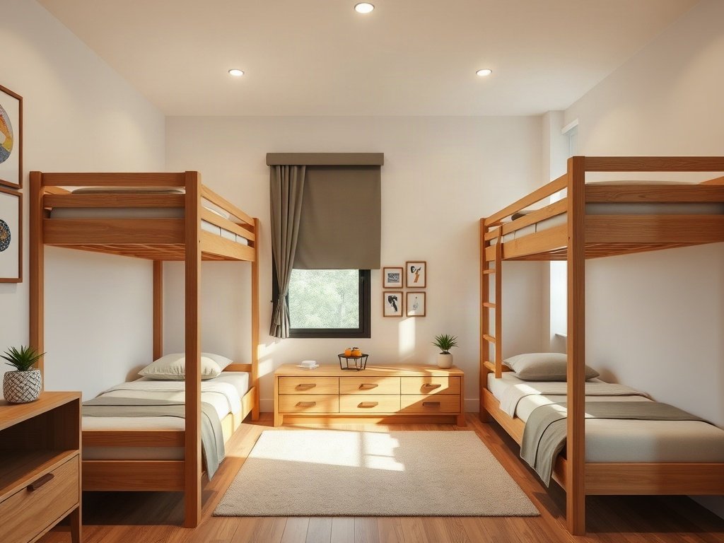 Phòng trẻ em Việt Nam với giường tầng gỗ hiện đại.