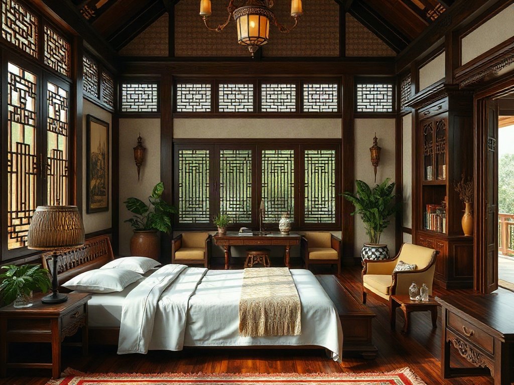 Ngôi nhà Việt truyền thống với đồ nội thất phòng ngủ bằng gỗ tinh tế