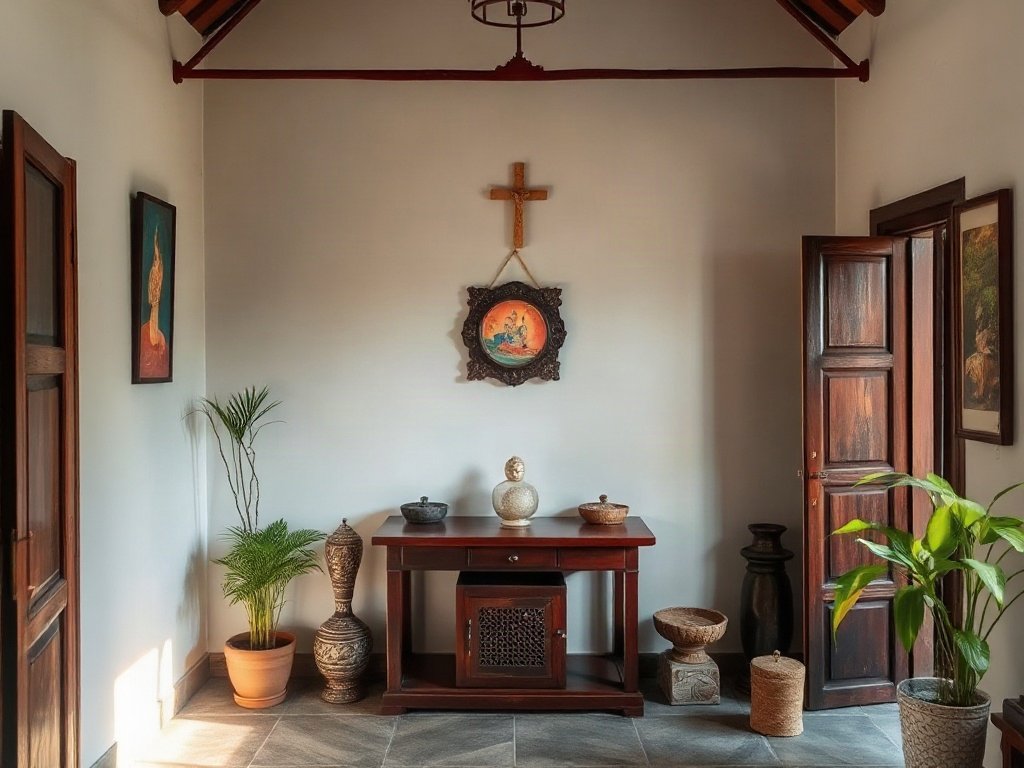 Một góc yên tĩnh trong ngôi nhà Việt có bàn thờ gỗ.
