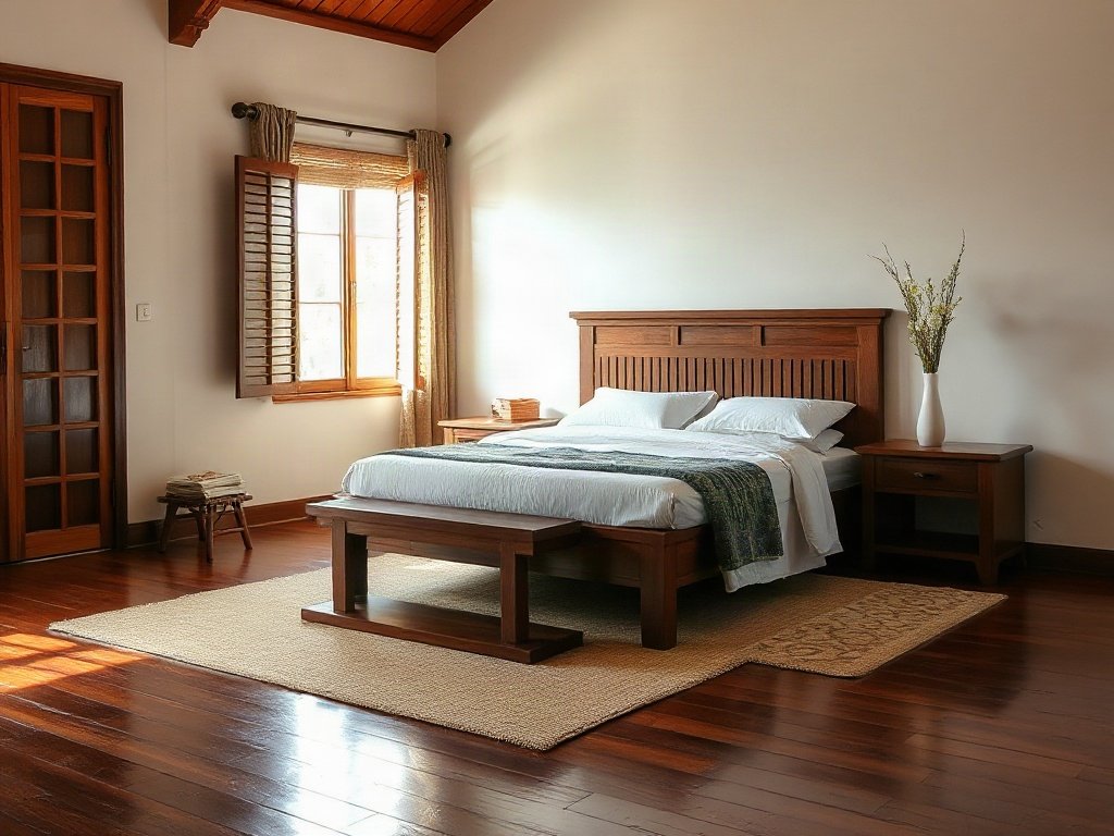 Giường gỗ thủ công đẹp mắt trong phòng ngủ Việt Nam