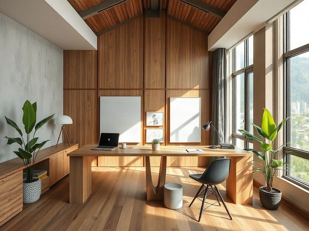 Không gian làm việc hiện đại với các yếu tố gỗ tại Việt Nam.