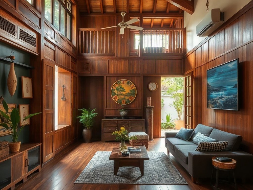 Nội thất nhà truyền thống Việt Nam với gỗ