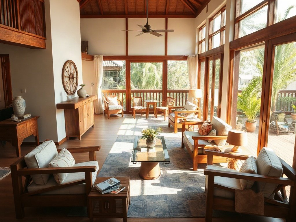 Khu vực tiếp khách đẹp với nội thất gỗ ở Việt Nam