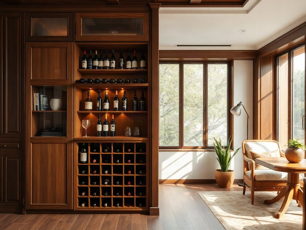 Nội thất gỗ với tủ rượu trong không gian Việt
