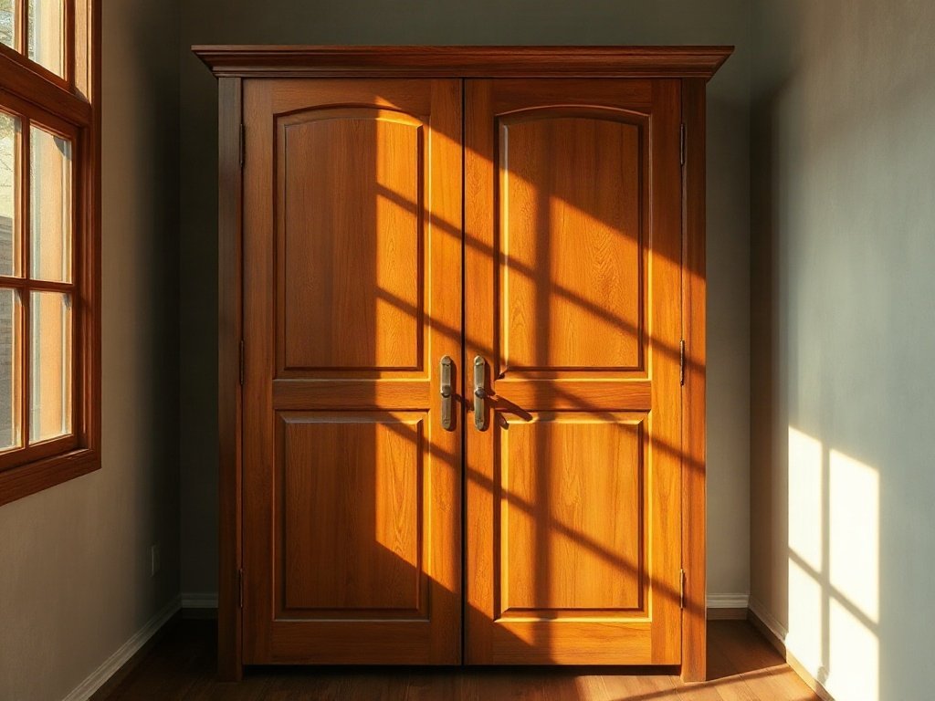 Tủ quần áo gỗ hai cánh trong ánh sáng mặt trời, Việt Nam