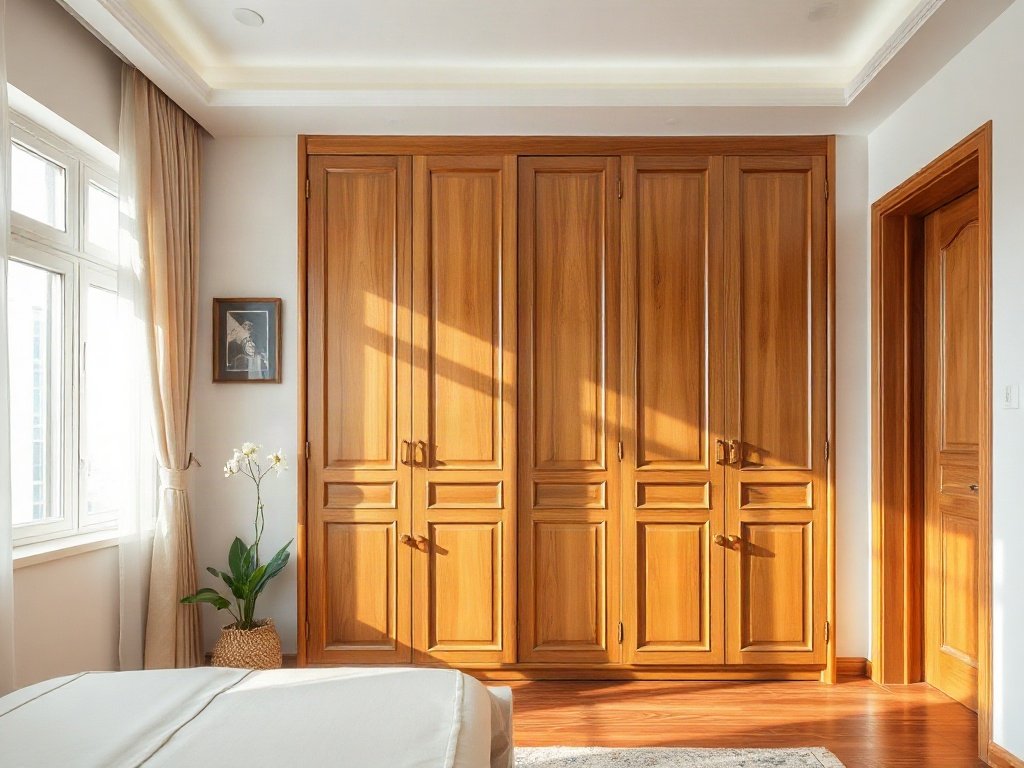 Tủ quần áo đương đại trong phòng sáng, nội thất Việt Nam