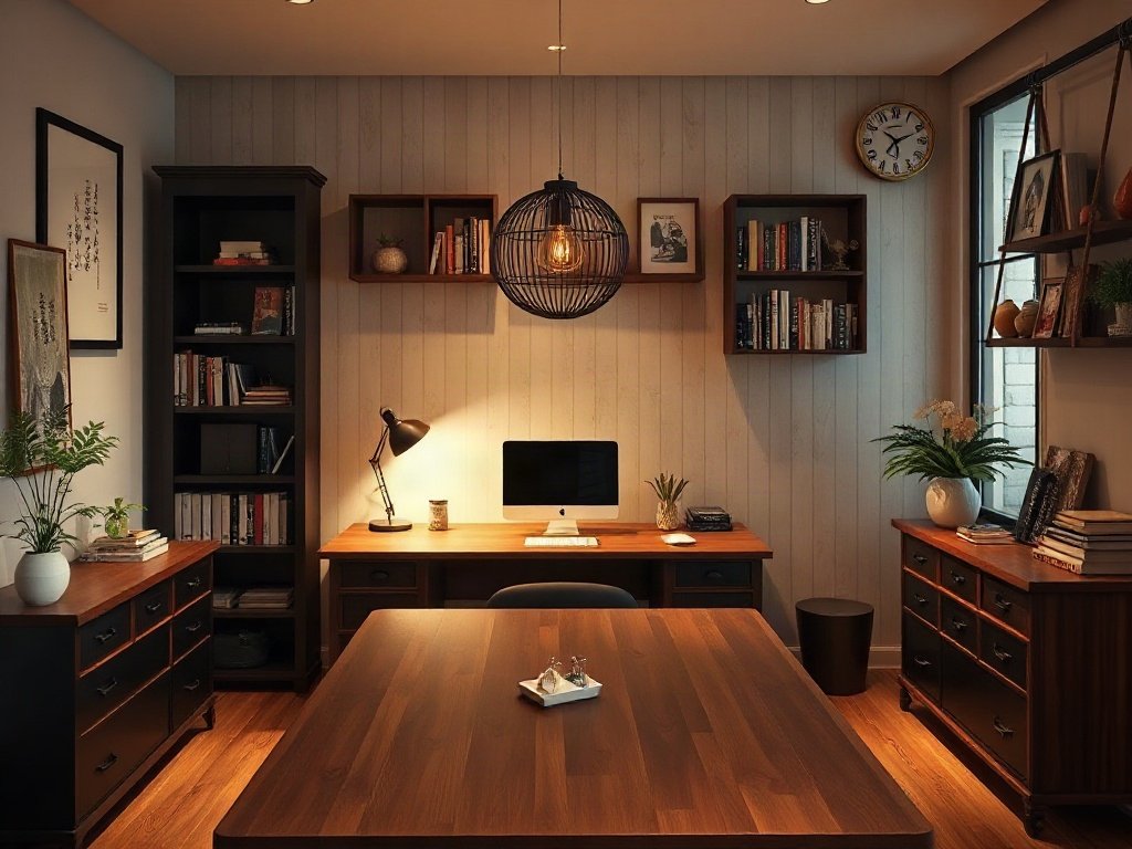 Trang trí văn phòng Việt Nam với bàn gỗ, ánh sáng sống động