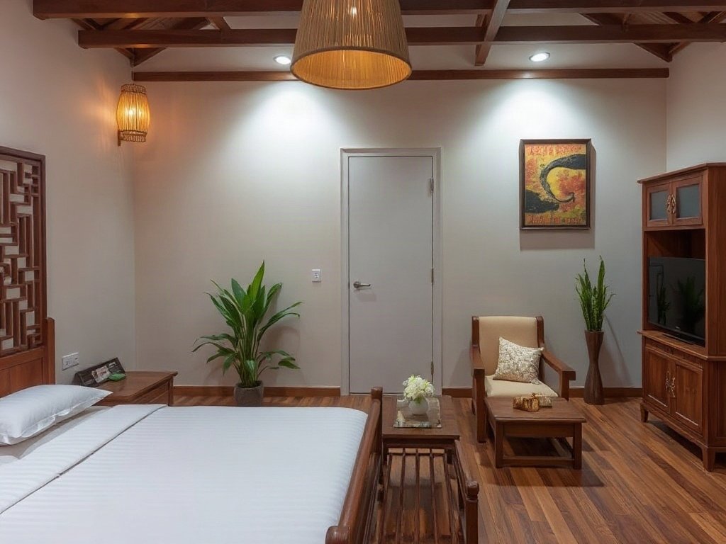 Thiết kế phòng Việt Nam chức năng với đồ gỗ