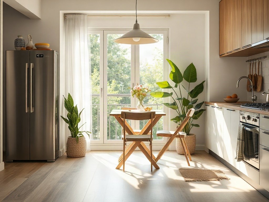 Khu vực nhà bếp Việt Nam với ghế inox tối giản