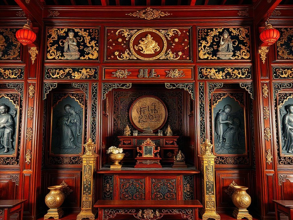 Bàn thờ gỗ với thiết kế tinh xảo, mang đậm truyền thống Việt