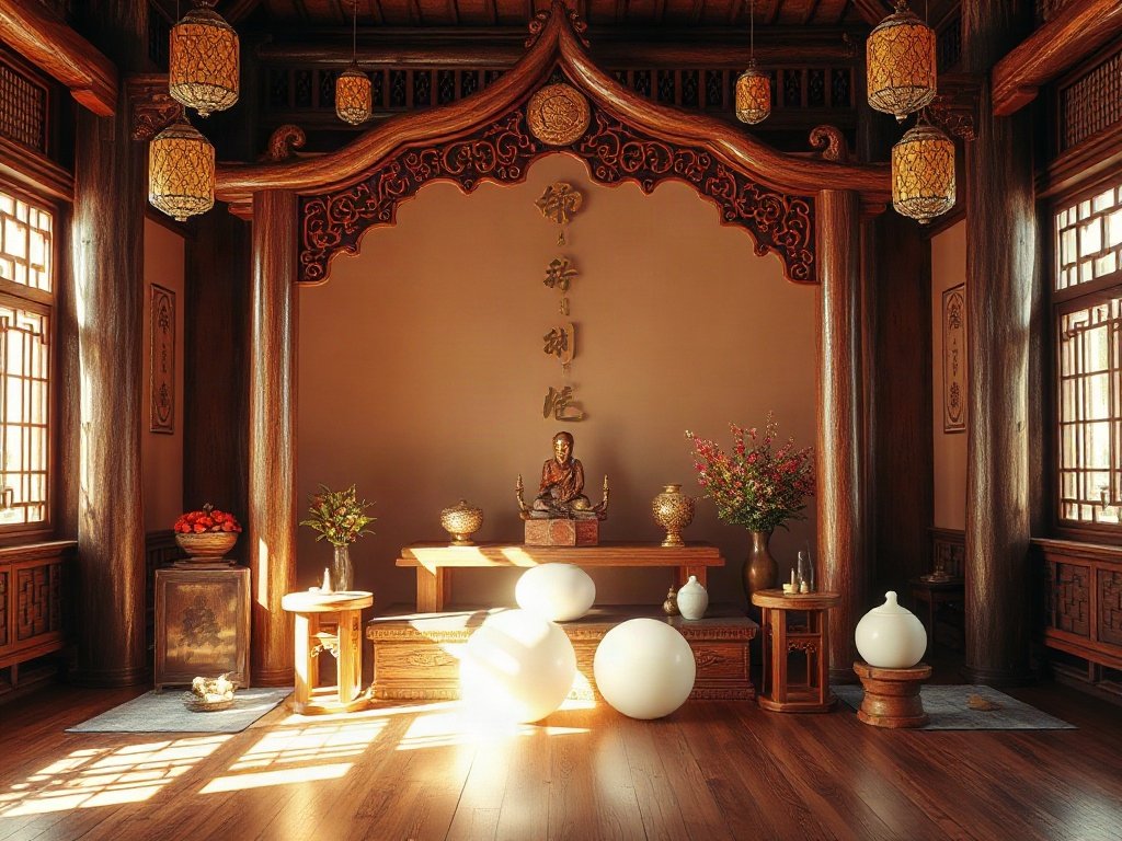 Bàn thờ gỗ tự nhiên sáng trong không gian văn hóa Việt