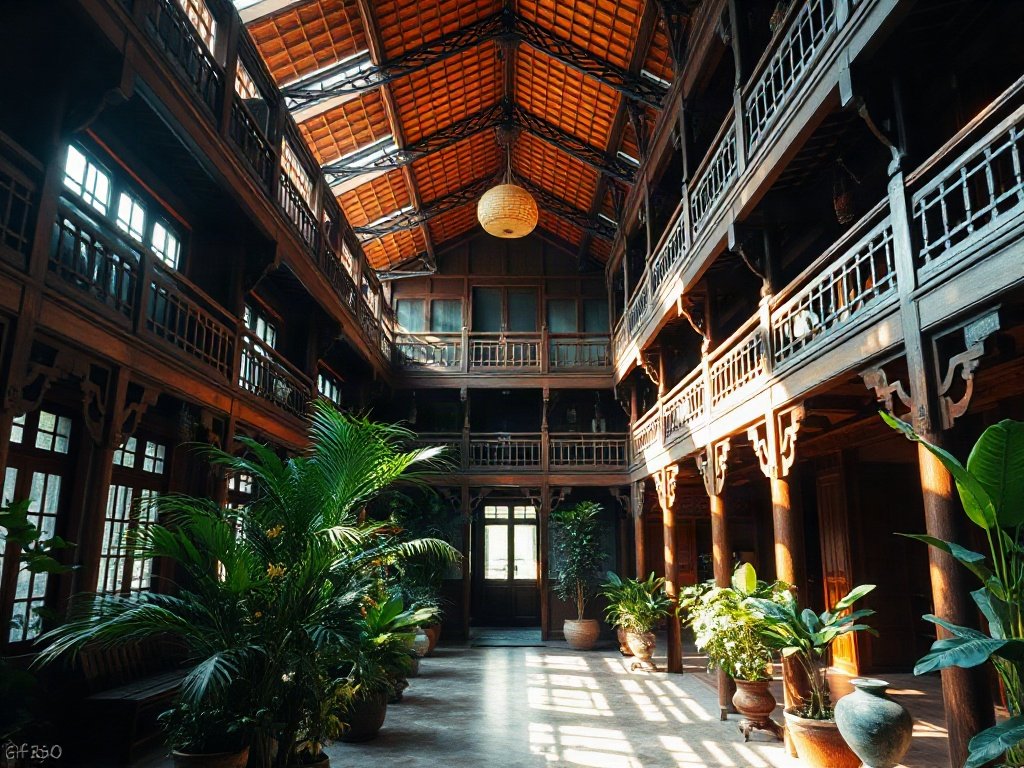 Sảnh lớn Việt Nam với thiết kế gỗ cổ điển