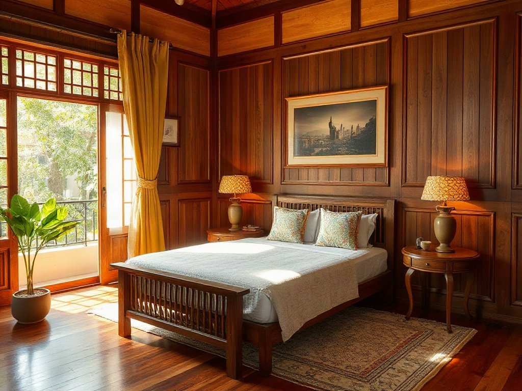 Phòng Việt Nam được bài trí đẹp mắt với thẩm mỹ gỗ, tràn đầy ánh nắng