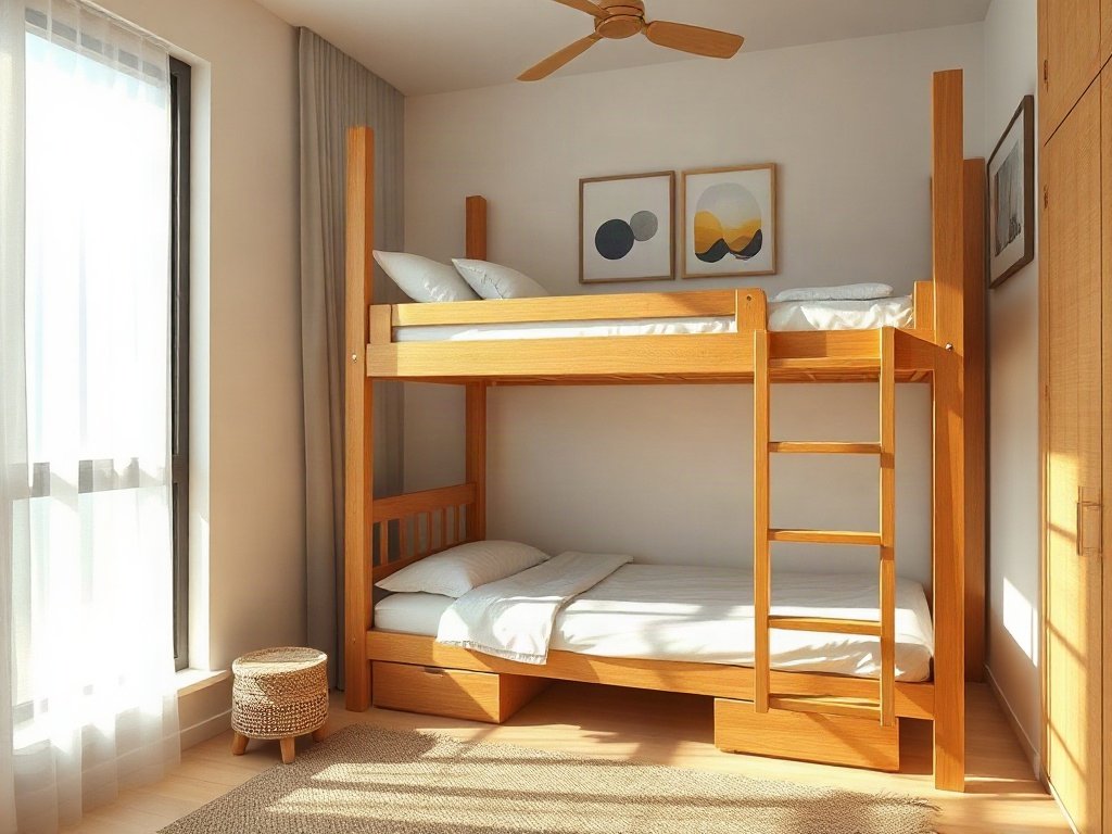 Phòng ngủ hiện đại Việt Nam với giường tầng gỗ