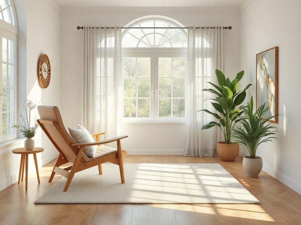 Môi trường sống yên tĩnh với ghế nằm gỗ cao cấp, ánh sáng sáng nhưng dịu