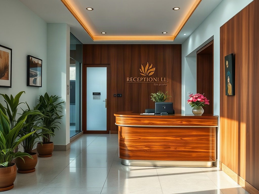 Khu vực lễ tân nhỏ gọn tại Phú Nhuận với ánh sáng tự nhiên