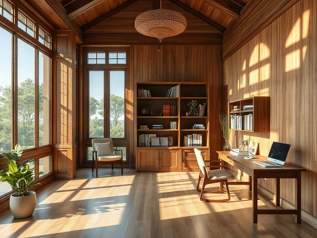 Khu vực học tập bằng gỗ tinh tế của Việt Nam với ánh sáng mặt trời