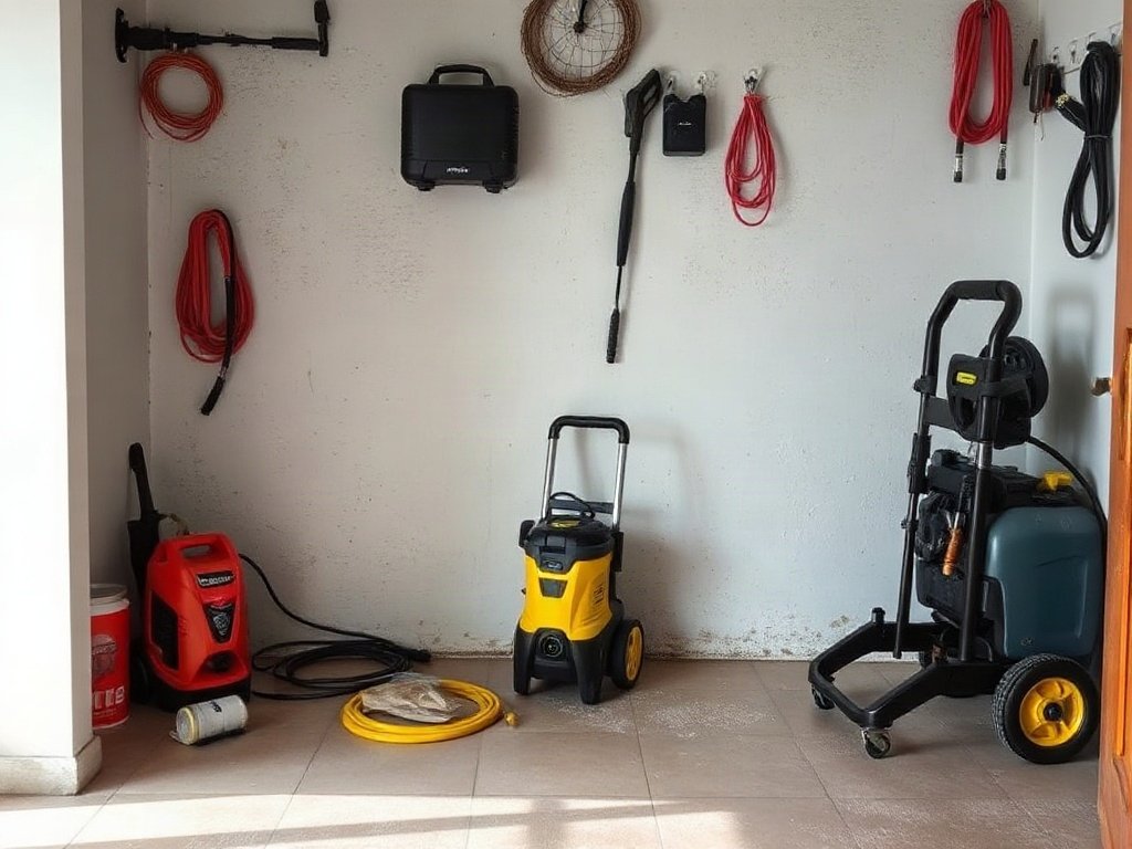 Khu vực cất giữ máy rửa xe sạch sẽ trong nhà Việt