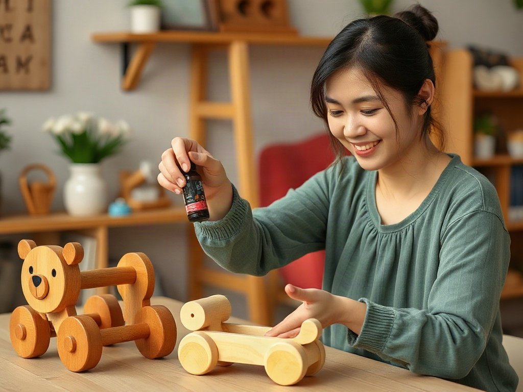 Làm sạch đồ chơi gỗ bằng tinh dầu tự nhiên