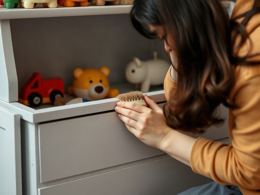 Làm sạch góc rương đồ chơi trẻ bằng bàn chải mềm