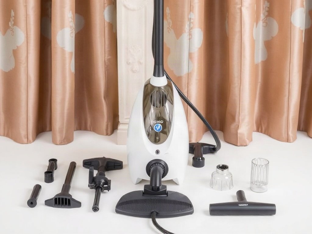 Máy hấp hơi nước với nhiều loại vòi và phụ kiện.