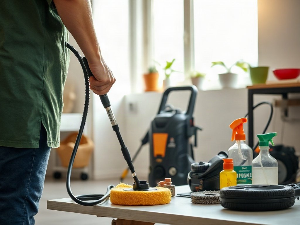 Người Việt chuẩn bị dụng cụ để vệ sinh máy rửa xe gia đình