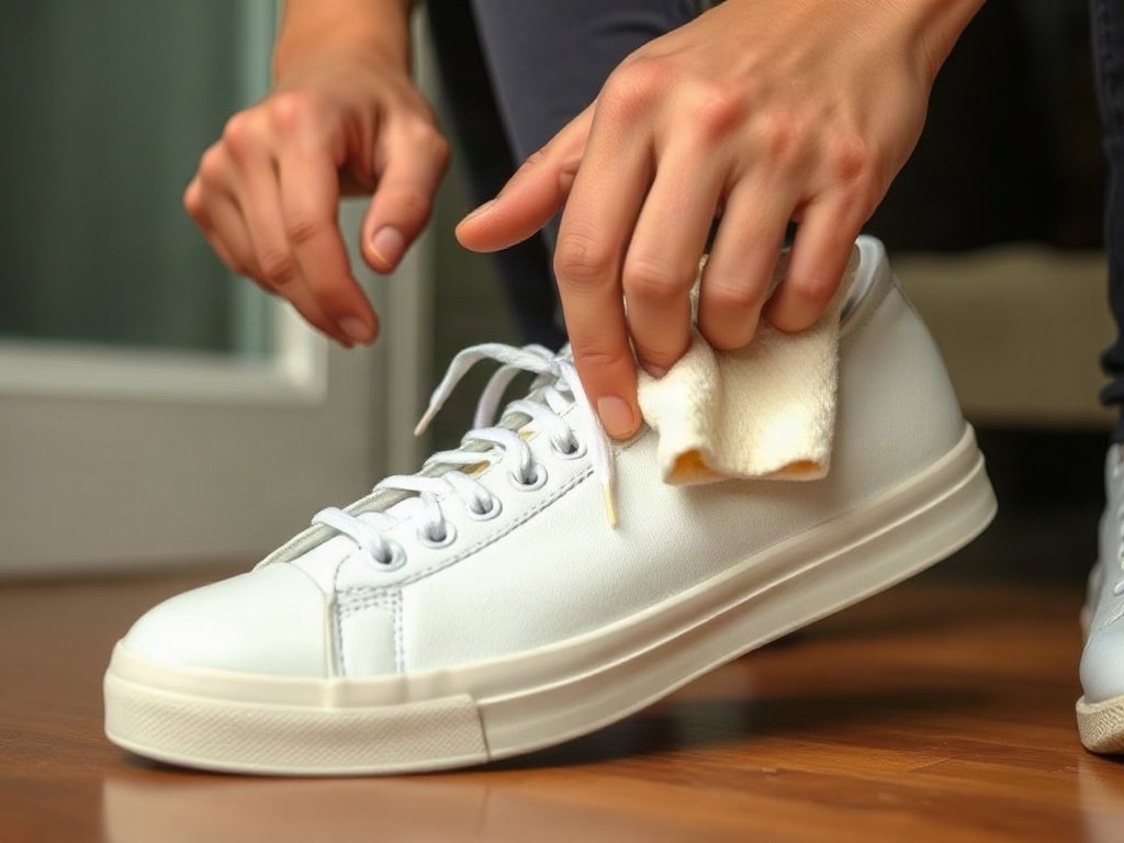 Người Việt đánh bóng giày sneaker trắng bằng vải mềm