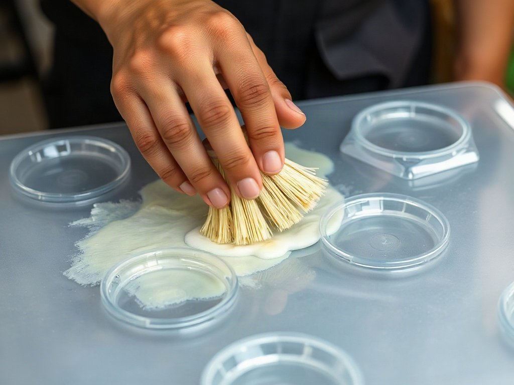 Người Việt dùng bàn chải mềm làm sạch nhựa ngả màu