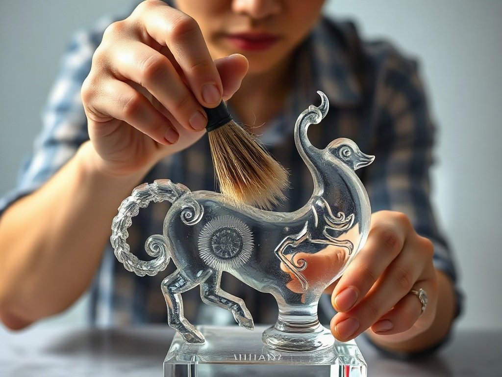 Người Việt dùng cọ mềm chải trên tượng pha lê