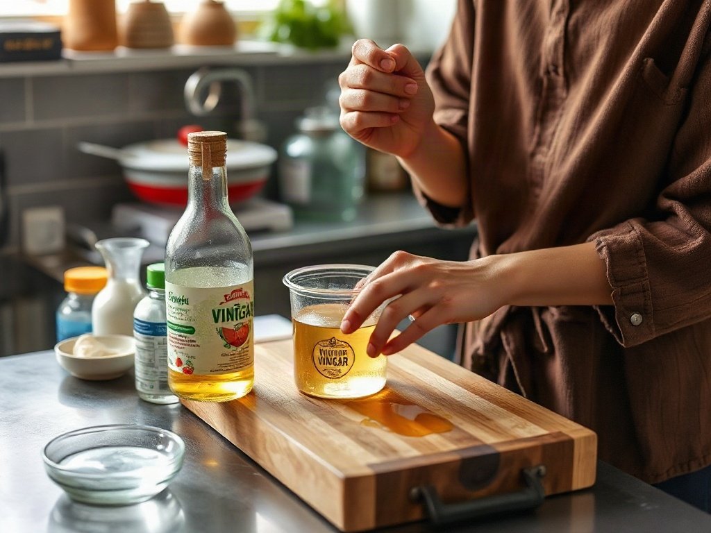 Người Việt dùng giấm trên thớt gỗ trong bếp