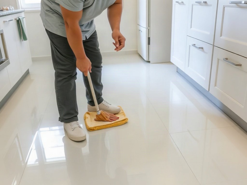 Người Việt dùng vải mềm đánh bóng sàn bếp