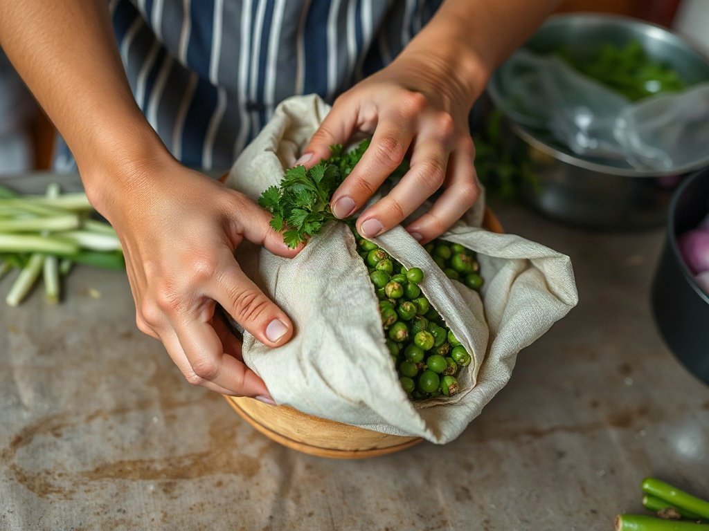 Người Việt gói rau bằng vải