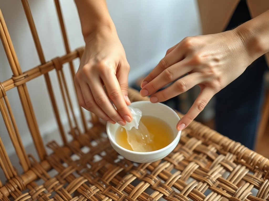 Người Việt làm sạch ghế mây bằng nước xà phòng ấm.