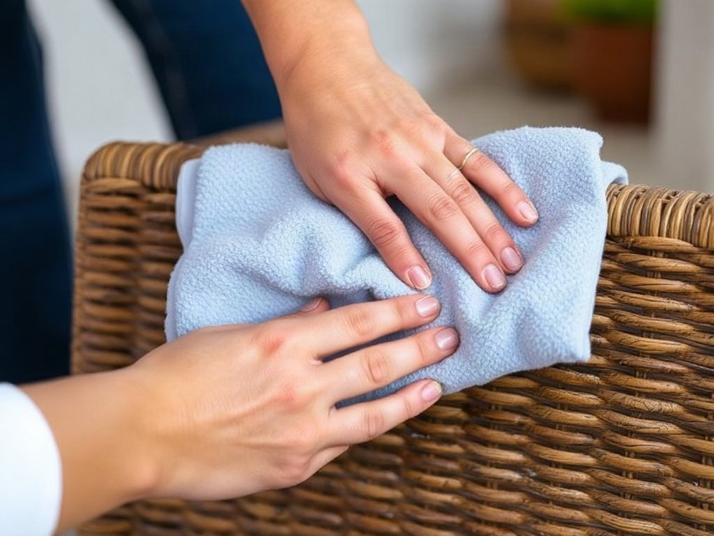 Người Việt lau ghế mây bằng khăn sợi nhỏ.