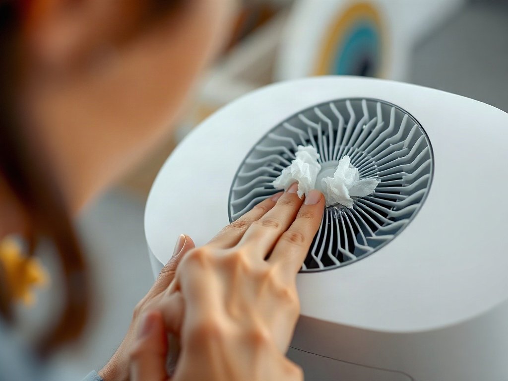 Người Việt lau sạch khu vực cảm biến máy lọc không khí tỉ mỉ.