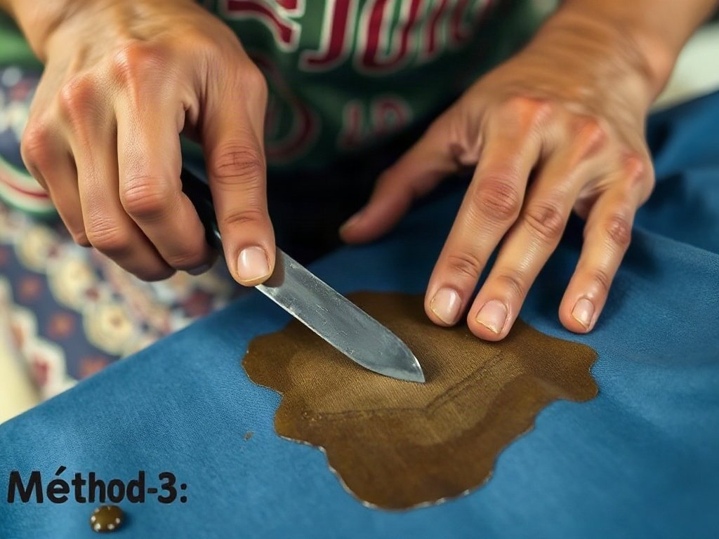 Người Việt Nam cạo vết nến bằng dao cùn khỏi vải.