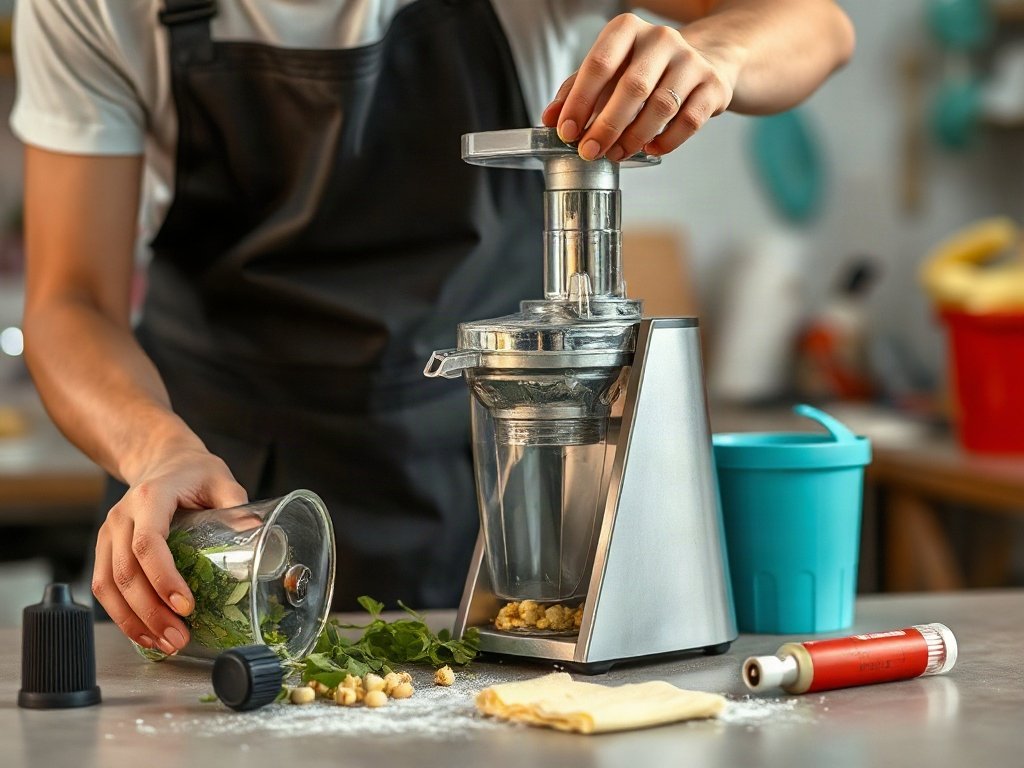 Người Việt Nam đang tháo rời máy ép trái cây để chuẩn bị cho việc vệ sinh