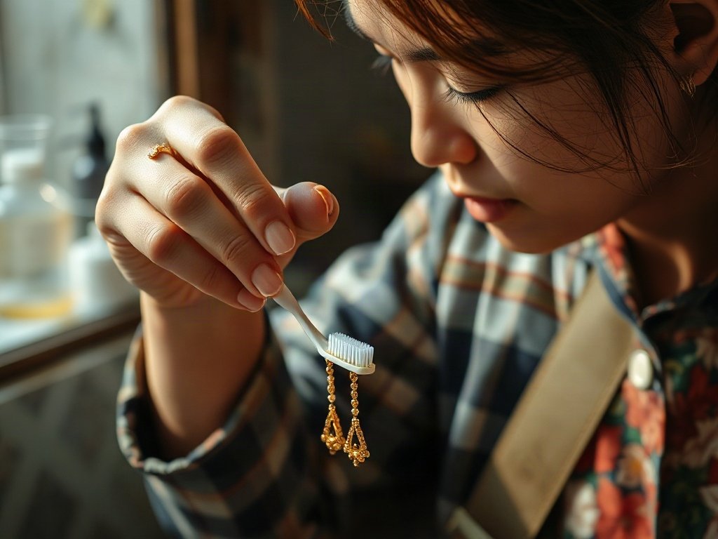 Người Việt Nam làm sạch trang sức vàng bằng bàn chải
