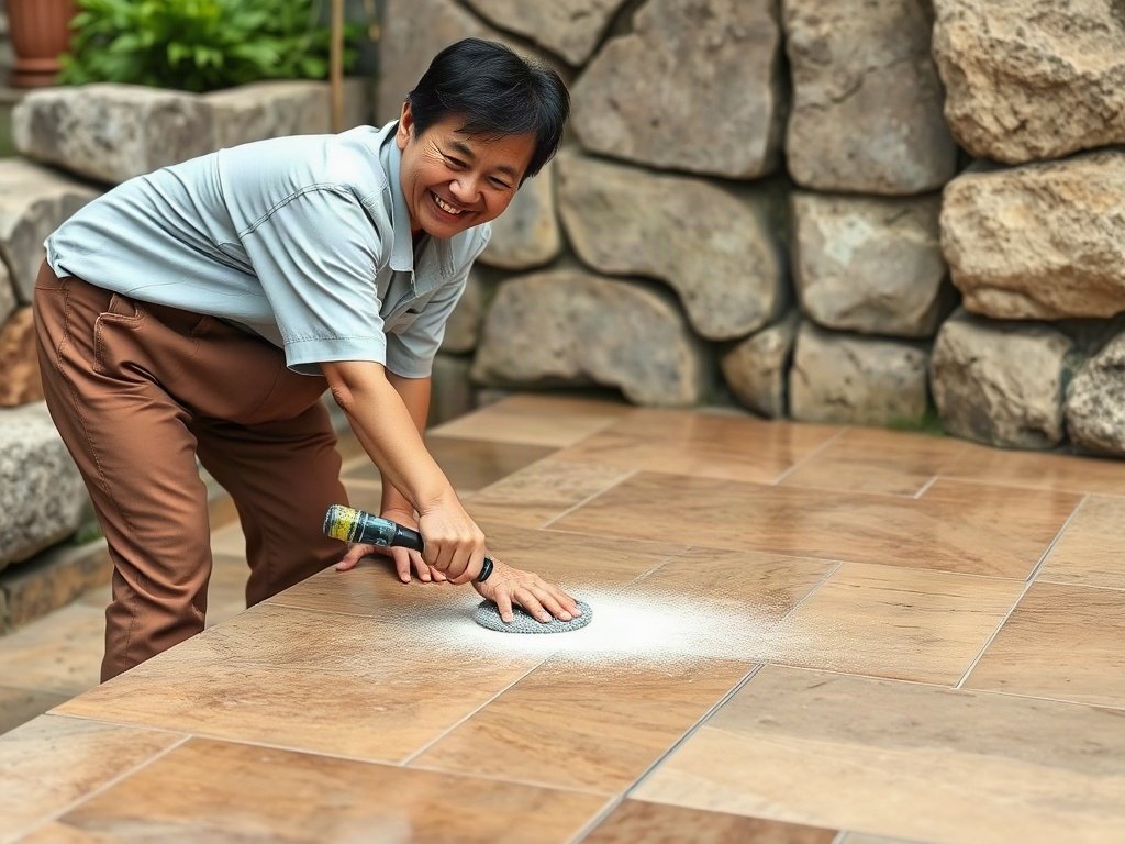Người Việt Nam vui vẻ khi làm sạch bề mặt đá