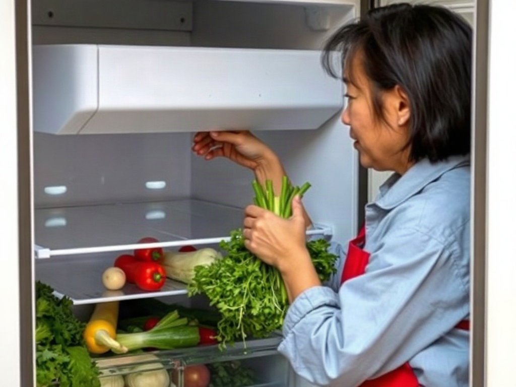 Người Việt sắp xếp rau tươi vào ngăn tủ lạnh
