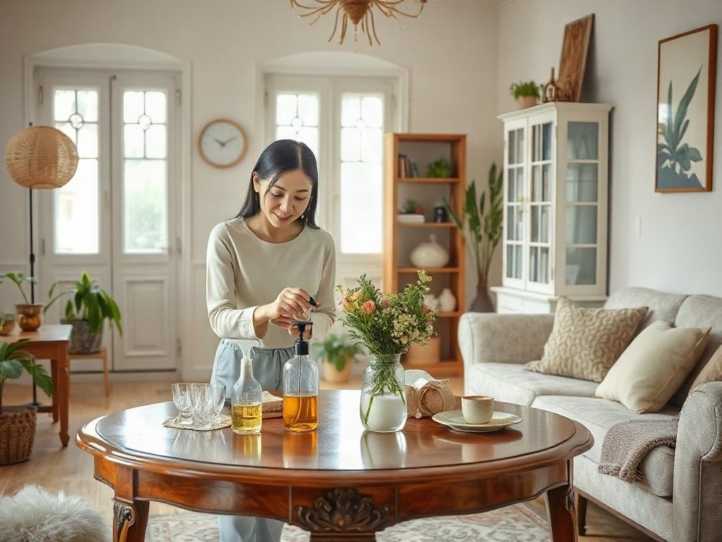 Người Việt sử dụng dung dịch tự nhiên trên bàn cổ điển trong phòng khách