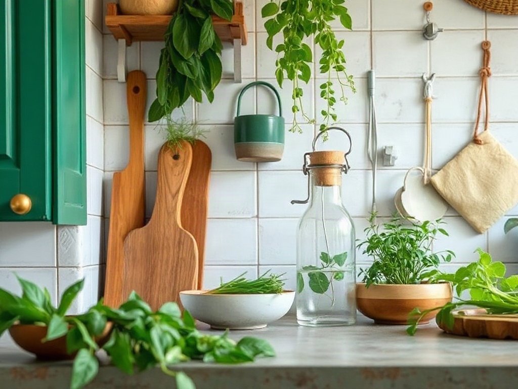 Phòng bếp Việt có thảo mộc và cây dùng khử mùi tự nhiên