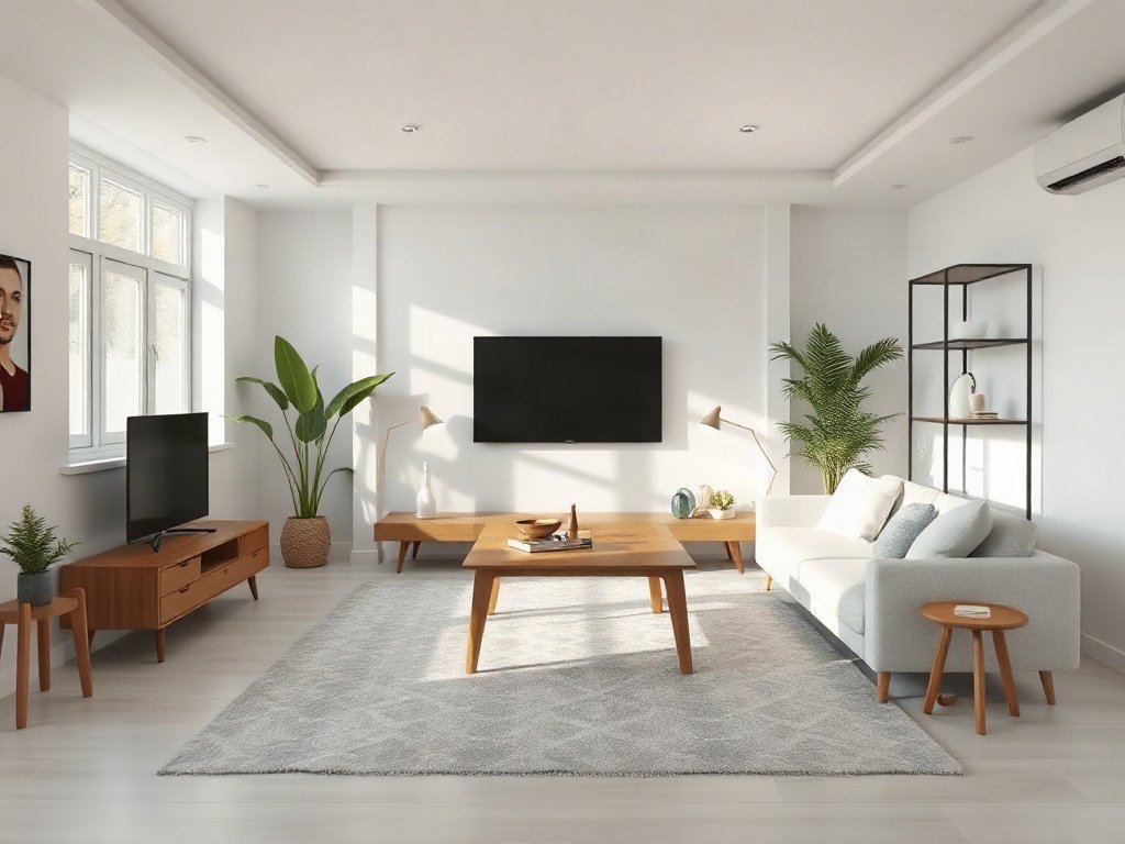 Phòng khách với tường sạch sẽ hoàn toàn